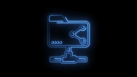 Glowing blue neon icon of a folder connected to a network with share nodes .. 스톡 동영상 346826207