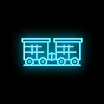Glowing blue neon icon of a freight train moving on rails Stock Illustration