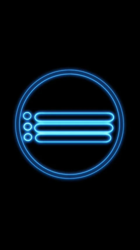 Glowing blue neon icon of a hamburger menu inside a circle on black backgro.. Stock Footage 344733295