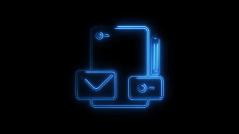 Glowing blue neon icon representing email and a key on a transparent black .. Stock Footage 314700593