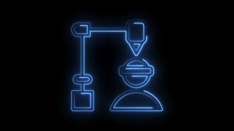 Glowing blue neon icon representing a futuristic 3d printer creating a huma.. Stock Footage 315495685