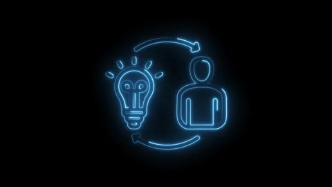 Glowing blue neon icon representing idea generation and human collaboration with Stock Footage 333963140