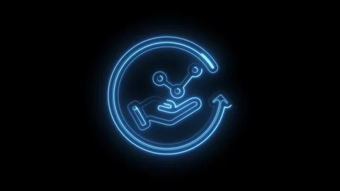 Glowing blue neon icon representing data sharing and network connection with a Stock Footage 333963838