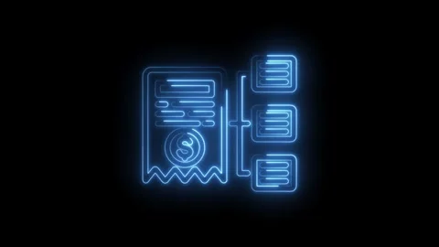 Glowing blue neon icon representing financial transaction processing and data Stock Footage 333964279