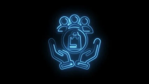 Glowing blue neon icon representing customer care and shopping bag protected by Stock Footage 333969219