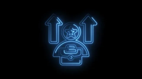Glowing blue neon icon representing career advancement success and personal Stock Footage 333970059