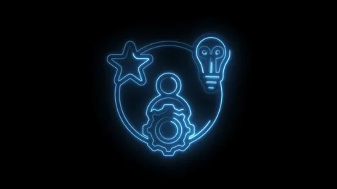 Glowing blue neon icon representing innovation success and teamwork with ge.. Stock Footage 346141446