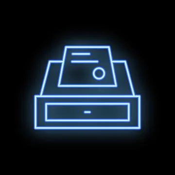 Glowing blue neon icon of a voting booth on a black background Stock Illustration
