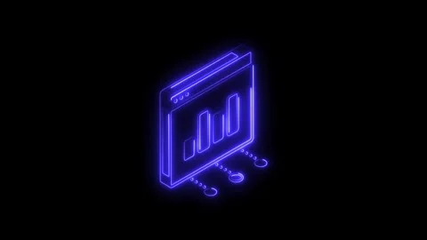 Glowing blue neon isometric graph interface icon with data visualization ba.. Video stock 314703151