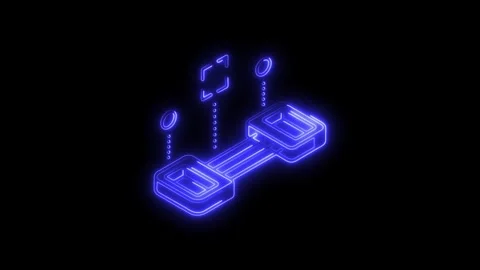 Glowing blue neon isometric icon representing technology data transfer or n.. Stock Footage 314703298