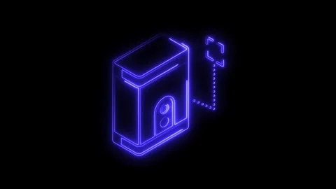 Glowing blue neon isometric server rack icon with data transfer indicator o.. Stock Footage 314703634