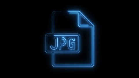 Glowing blue neon J P G file icon on black background digital graphic repre.. Stock Footage 314554323