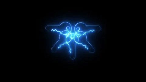 Glowing blue neon keys icon on a black background Stock Footage 346200443