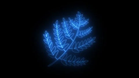 Glowing blue neon leaf made of digital dots Video stock 347585585