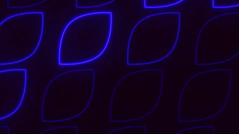 Glowing blue neon leaf shapes on dark background abstract seamless pattern Stock Footage 334140582