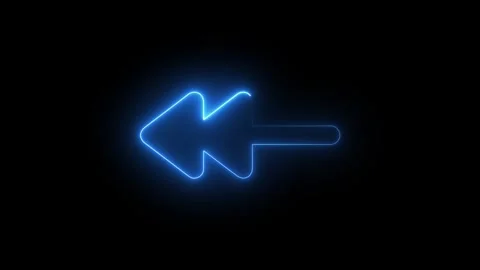 Glowing blue neon left arrow icon on black background Vídeos de archivo 344734497