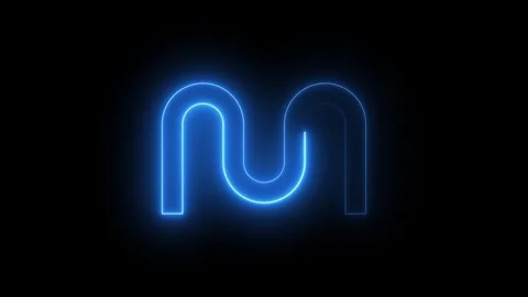 Glowing blue neon letter m symbol on black background Stock Footage 345901708