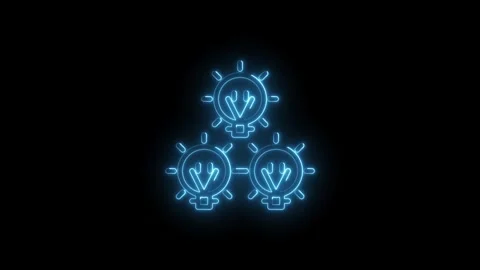 Glowing blue neon light bulb icons arranged in a triangular formation symbo.. Stock Footage 314558484