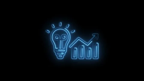 Glowing blue neon light bulb idea symbol with rising bar graph and upward arrow Stock Footage 333961123