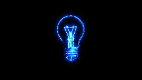Glowing blue neon light bulb on dark background Stock Footage 345901735
