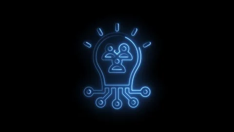Glowing blue neon light bulb icon with connected people silhouette inside r.. Stock Footage 346136230