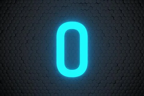 Glowing blue Neon Light Countdown 10 to 0 number on black hexagon background Stock Illustration