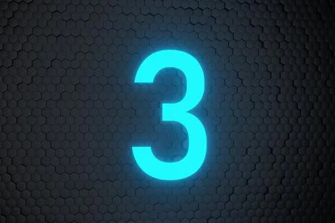 Glowing blue Neon Light Countdown 10 to 0 number on black hexagon background Stock Illustration