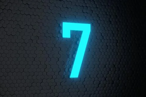 Glowing blue Neon Light Countdown 10 to 0 number on black hexagon background Illustrazione stock