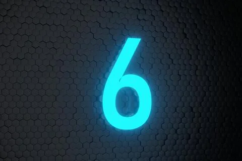 Glowing blue Neon Light Countdown 10 to 0 number on black hexagon background Stock Illustration