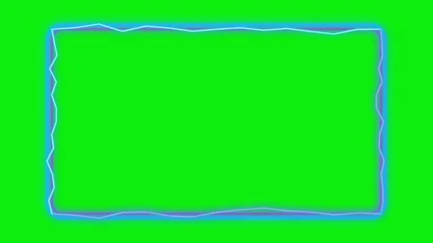 Glowing blue neon light rectangle frame with moving electric waves on a gre.. Video stock 341179787