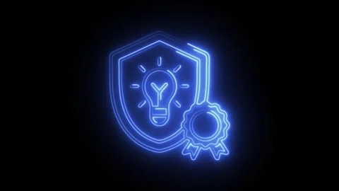 Glowing blue neon light shield with lightbulb and award ribbon symbol on bl.. Stock Footage 314712187