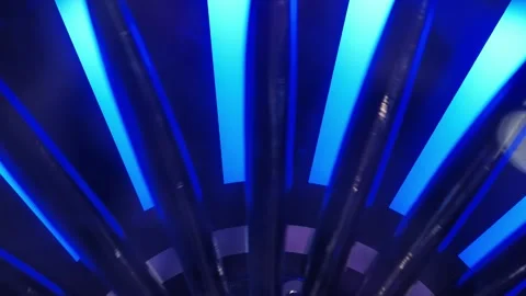 Glowing blue neon light stripes radiating futuristic energy and technology Stock Footage 341701078