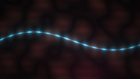Glowing blue neon light trail on dark background with wave pattern. Stockbeeldmateriaal 337506880