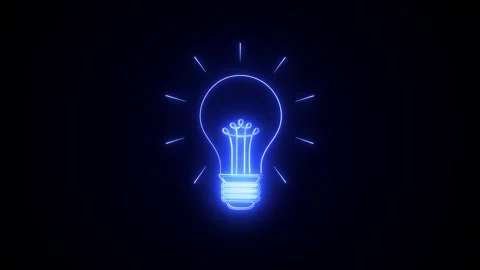 Glowing Blue Neon Lightbulb on Black Background 動画素材 307494837