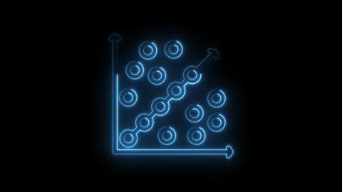 Glowing blue neon line graph with upward trending data points and circular Stock Footage 333960733