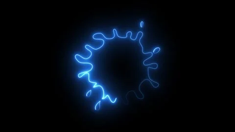 Glowing blue neon liquid splash shape on black background Video stock 346972525