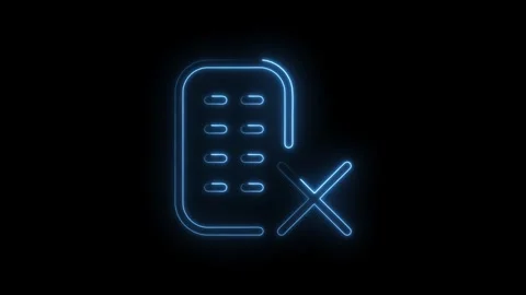Glowing blue neon list with cross symbol isolated on black background futur.. Stock Footage 314552298
