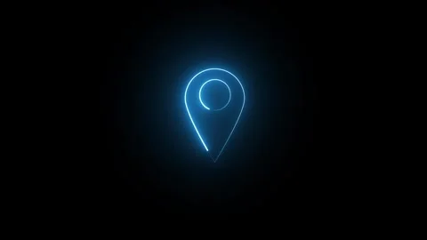 Glowing Blue Neon Location Pin Icon Animation on Black Background Digital A.. Stock Footage 337958854