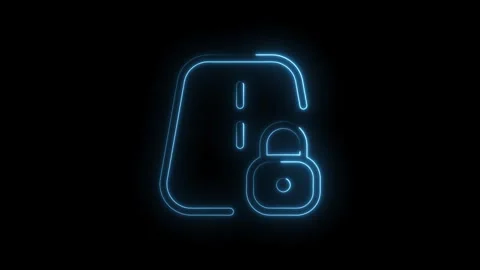 Glowing blue neon lock icon symbol representing security data protection pr.. Stock Footage 314551695
