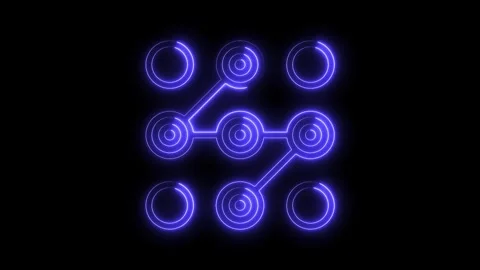 Glowing blue neon lock pattern animation on black background security unlock Stock Footage 322966855
