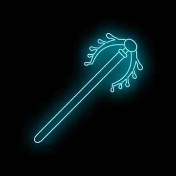 Glowing blue neon magic staff scepter icon Stock Illustration