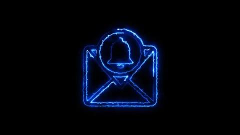 Glowing blue neon mail icon with notification bell Stock Footage 345383174