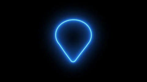 Glowing blue neon map pin icon on black background Stock Footage 345383178