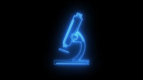 Glowing blue neon microscope icon on black background Stock Footage 345383176