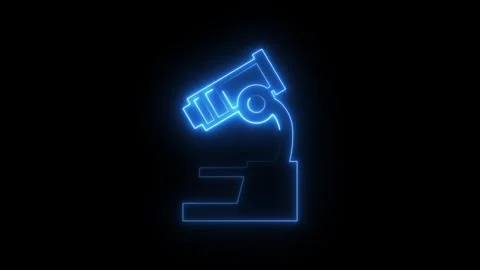 Glowing blue neon microscope icon on black background Stock Footage 346200412