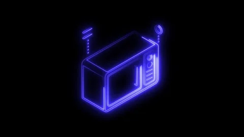 Glowing blue neon microwave icon isolated on black background futuristic ki.. Stock Footage 314703490