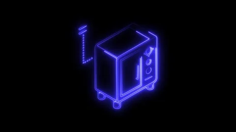 Glowing blue neon microwave oven icon isolated on black background futurist.. Stock Footage 314703600
