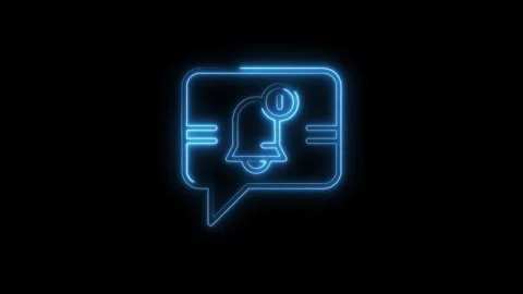 Glowing Blue Neon Notification Bell Icon Inside Speech Bubble Isolated on B.. Video stock 315655205