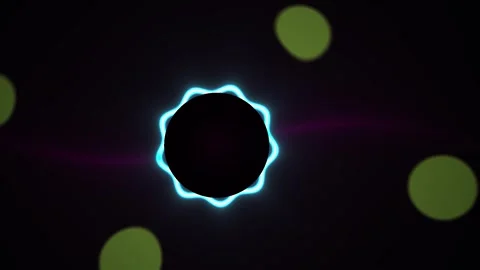 Glowing blue neon octagon shape with green bokeh lights on black background. Stock Footage 336230053