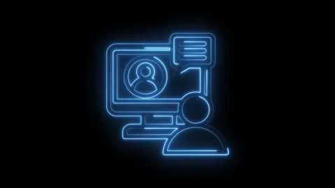 Glowing blue neon outline of a computer screen displaying a user profile icon Stock Footage 333969743